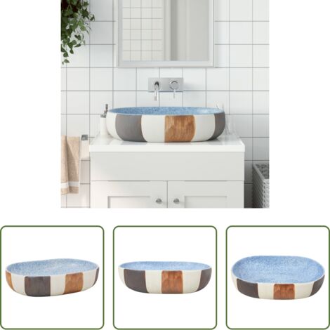 Baño -  Lavabo sobre encimera ovalado cerámica multicolor 59x40x14 cm