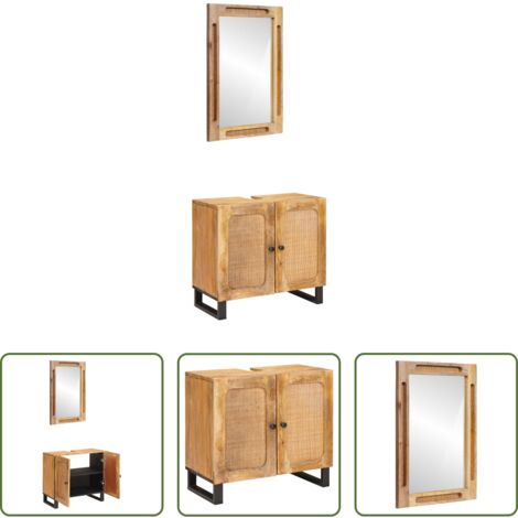 Baño moderno -  Juegos de Baño con puerta 2 pcs Marrón Madera de mango maciza