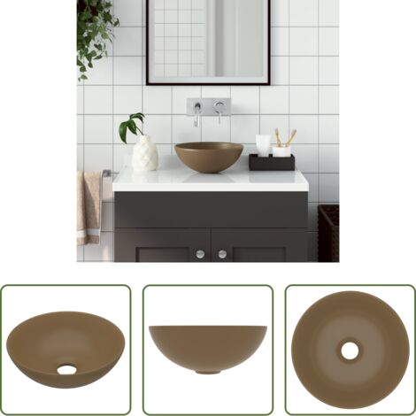 Baño moderno -  Lavabo de cuarto de baño redondo cerámica crema mate