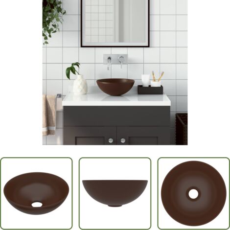 Baño moderno -  Lavabo de cuarto de baño redondo cerámica marrón oscuro