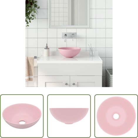 Baño rosa mate -  Lavabo de cuarto de baño redondo cerámica rosa mate