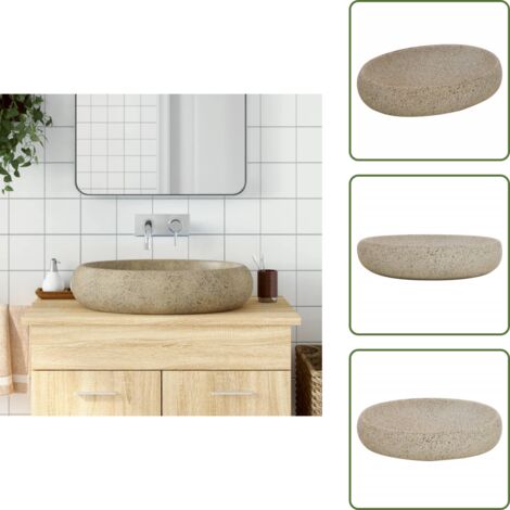 Baño vintage - vidaXL Lavabo sobre encimera ovalado cerámica arena 59x40x15 cm - Baño minimalista