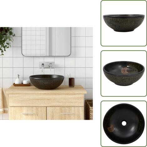 Baño vintage - vidaXL Lavabo sobre encimera redondo cerámica negro Φ41x14 cm - Diseño minimalista