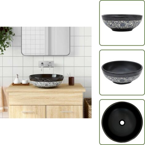 Baño vintage - vidaXL Lavabo sobre encimera redondo cerámica negro y azul Φ41x14 cm - Diseño minimalista
