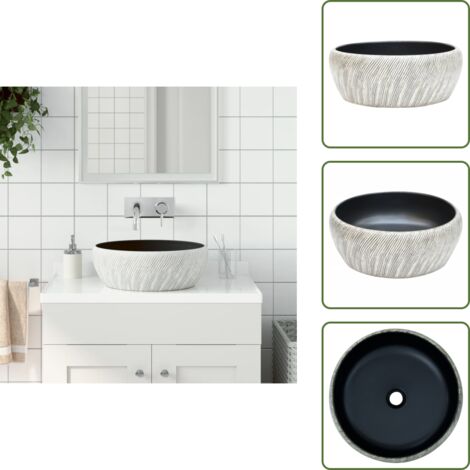 Baño vintage - vidaXL Lavabo sobre encimera redondo cerámica negro y gris Φ41x14 cm - Baño minimalista