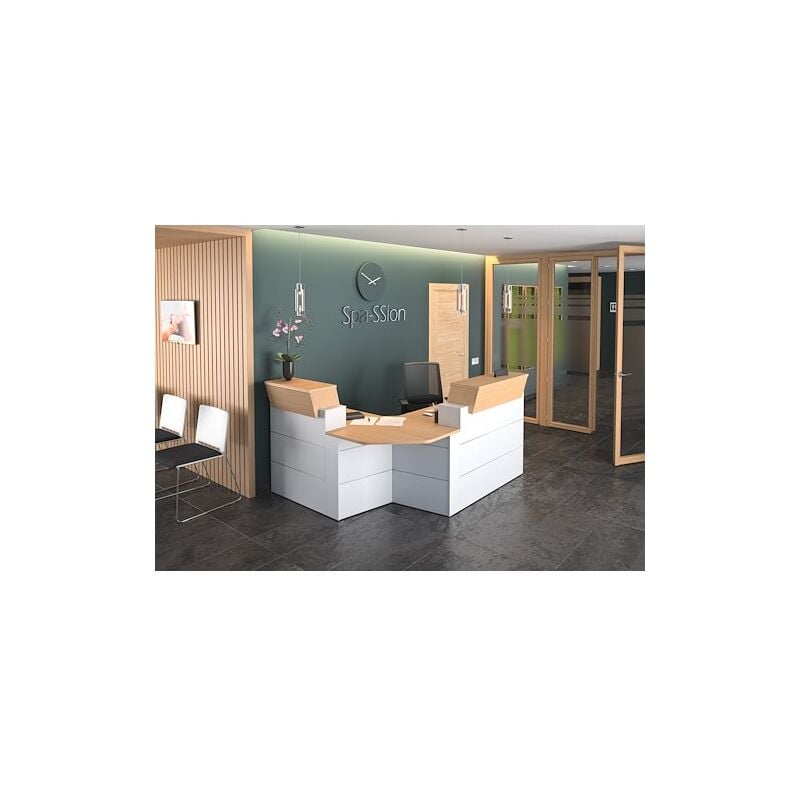 Gautier - Banque d'accueil d'angle compacte l 203 x p 163 cm Sunday chêne