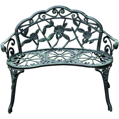 Banque de jardin 2 places en métal, banc rétro avec motif floral, charge max 240 kg, pour balcon terrasse jardin, 100 x 54 x 78 cm, vert antique