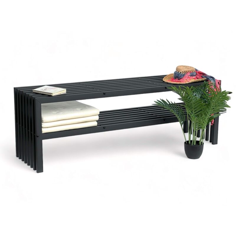 Dandibo - Banc de jardin Métal Résistant aux intempéries 3 places Noir 150 cm avec 2 niveaux Banc en fer Meubles de jardin Banc de parc moderne