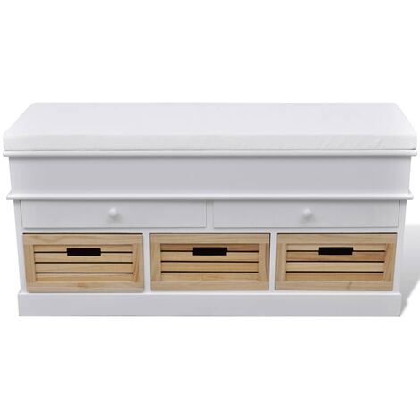 Banqueta blanca con cojin y cajones / cestas vidaXL