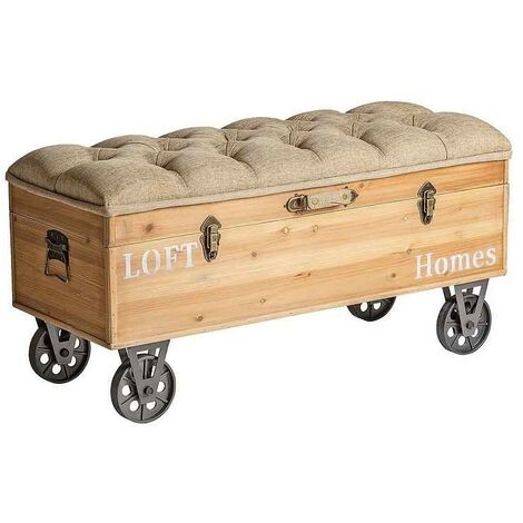 Banqueta con ruedas modelo LOFT de madera acabado beige BURKINA - BEIGE