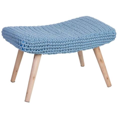 Banqueta de madera y algodón trenzado azul 67x30x43h cm