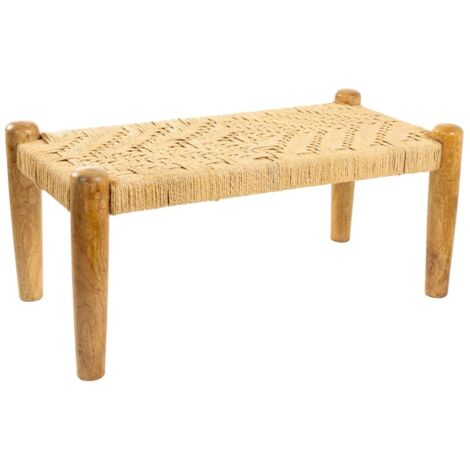 Banqueta de madera y cuerda marrón 90x44x35