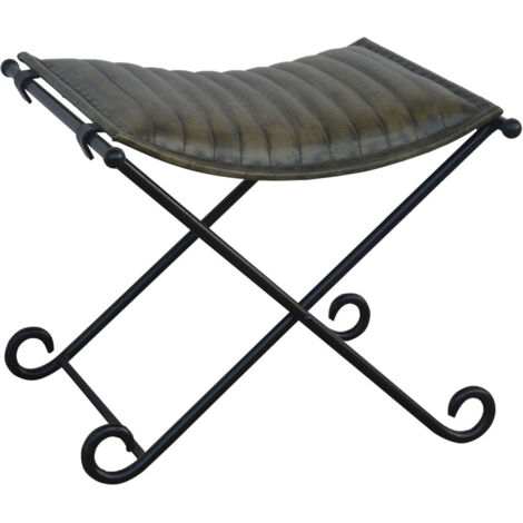 Banqueta de metal y piel gris 52x45x45