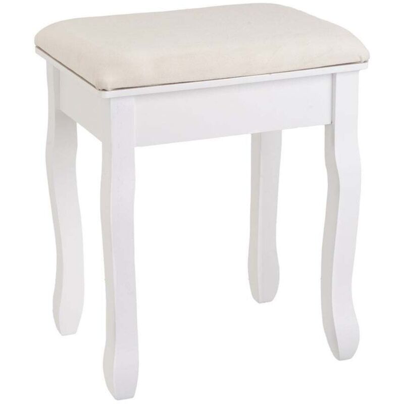

Banqueta de tocador de madera de paulonia clásica blanca de50x30x39 cm