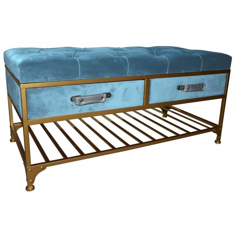 

Banqueta DKD Home Decor Azul Poliéster Metal Dorado (100 x 48 x 48 cm)