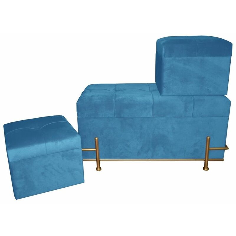 

Banqueta DKD Home Decor Azul Poliéster Espuma Metal Madera MDF (3 pcs) (80 x 40 x 42 cm) -