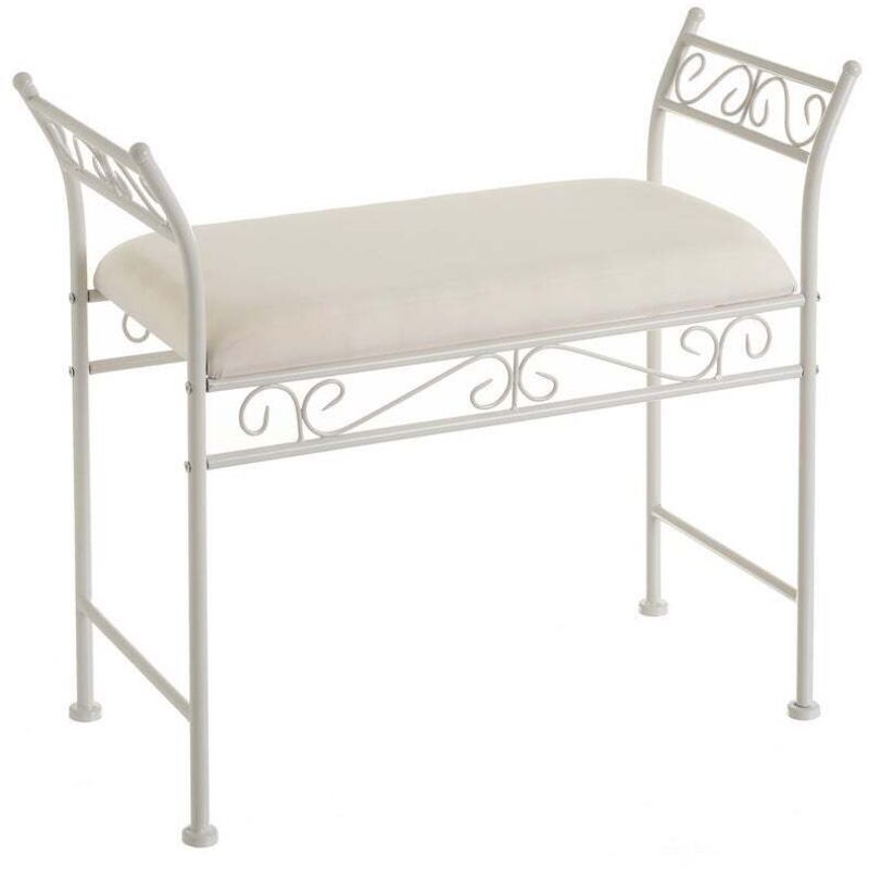 

Banqueta pie de cama de metal y algodón shabby chic blanca de 73x30x65 cm