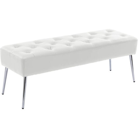 Banqueta tapizada acolchada en sintético blanco patas de metal plateado BAN09012