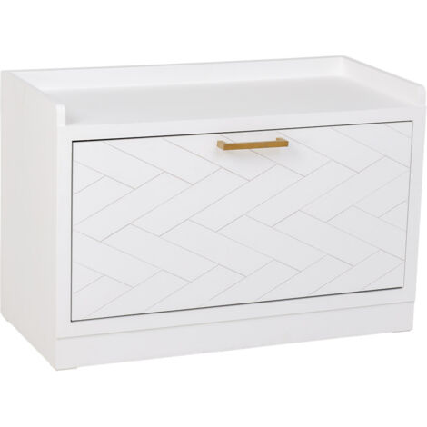 Banqueta zapatero de madera y metal blanco 80x38x53