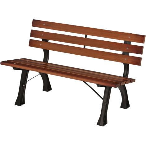 Banquette 2 places, jardin & terrasse, aluminium moulé+bois naturel, 120 x 57 x 70 cm, marron