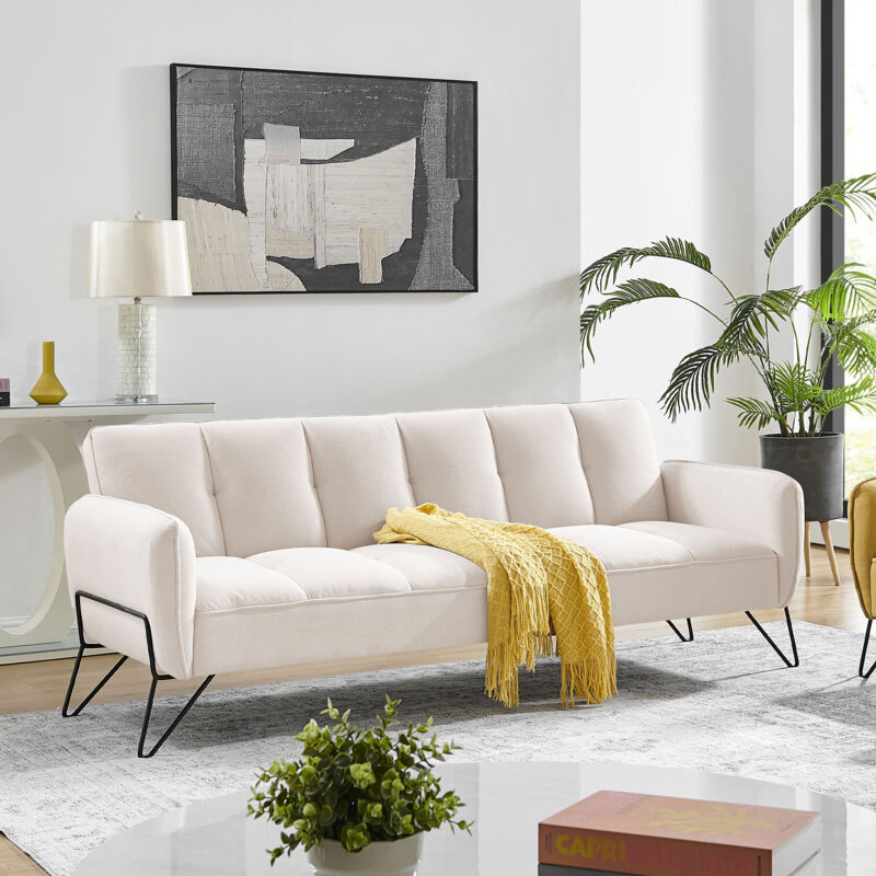 M&s - Banquette 3 places clic-clac en microfibre beige - vintex
