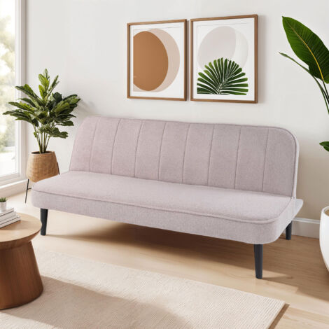 Banquette 3 places clic-clac en tissu bouclette gris clair - SHERPA