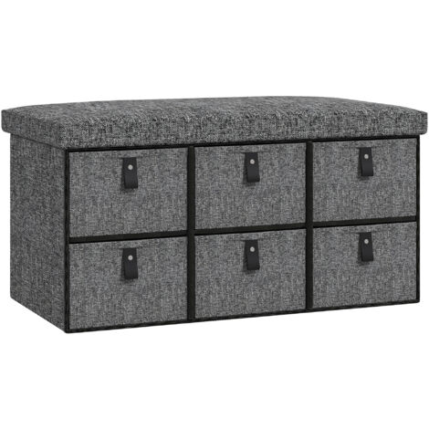 Banquette à chaussures rembourré, 6 compartiments pour chaussures, cadre en MDF, aspect lin, gris ManBo