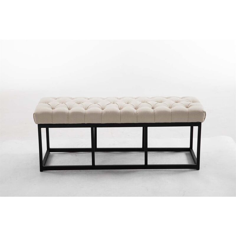Banc avec cadre en métal noir et siège matelassé de 120 cm dans différentes couleurs colore : Crème