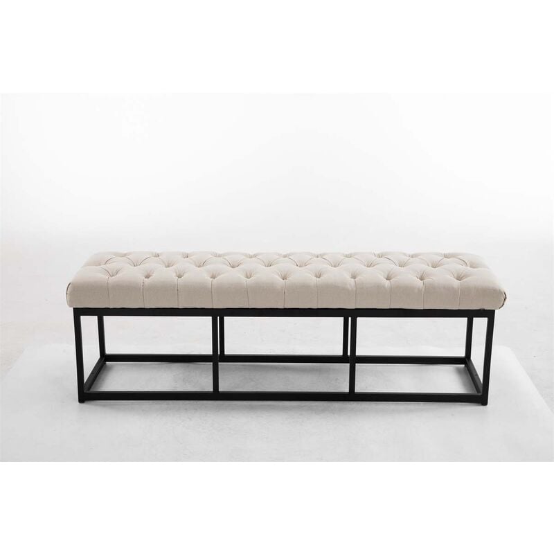 Banc de design Chesterfield en tissu et banc de métal noir Couleur : Crème