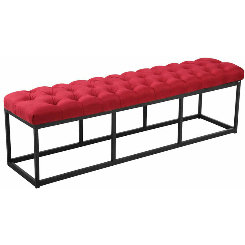 Banc avec cadre en acier noir 150 cm session matelassées en différentes couleurs tissu colore : Rouge