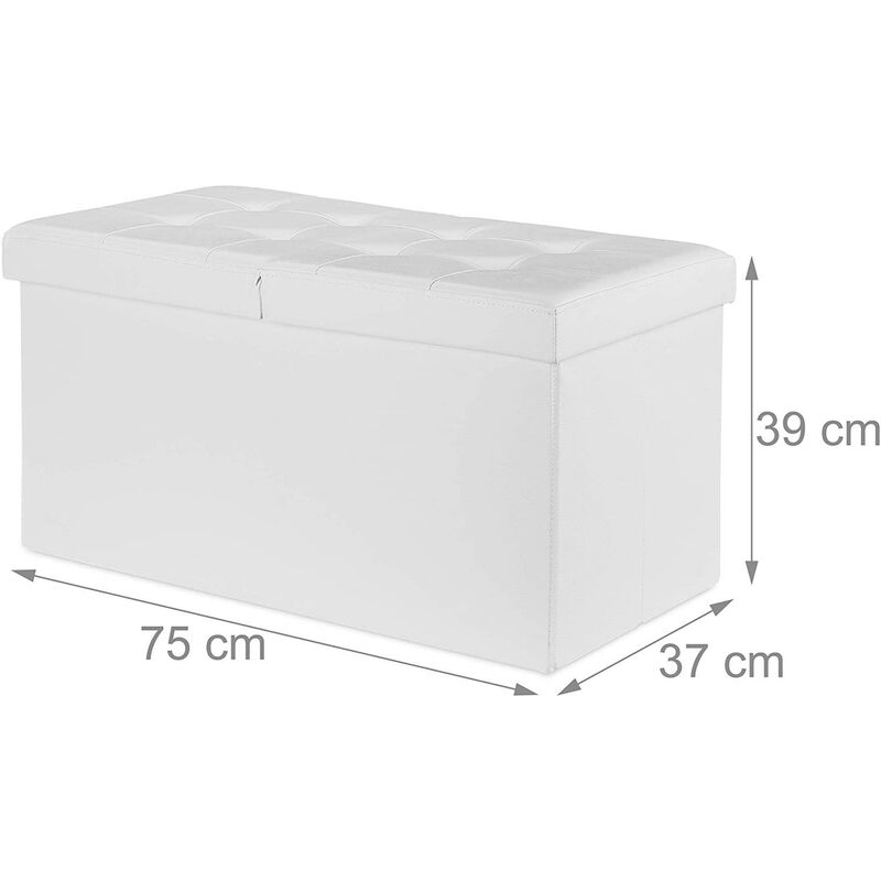 Banquette avec espace de rangement à couvercle en cuir artificiel 75 cm blanc