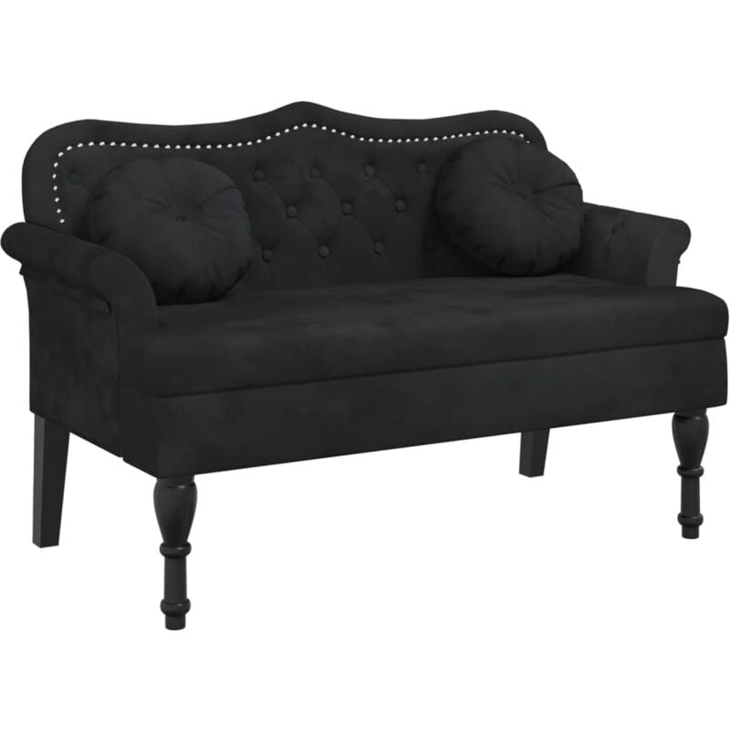 Banquette banc canapé avec coussins avec dossier et coussins 120,5 x 65 x 75 cm velours noir capitonné DEC024634