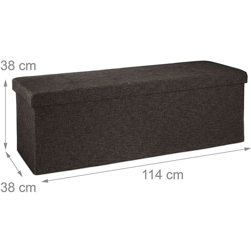 Banquette banc pour coffre de rangement en lin avec couvercle marron 114 cm