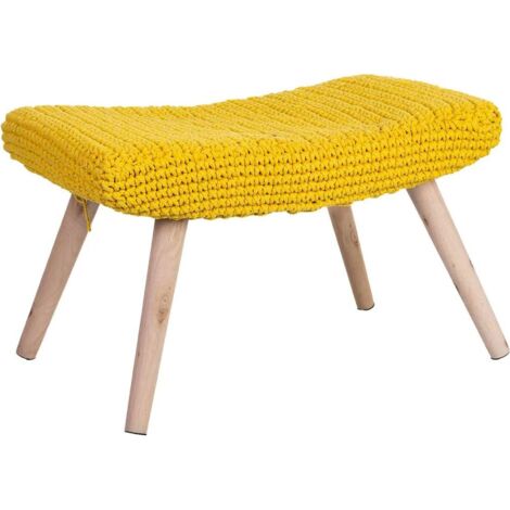 Banquette bois et coton tressé jaune pour salon chaleureux - jaune coton et bois naturel