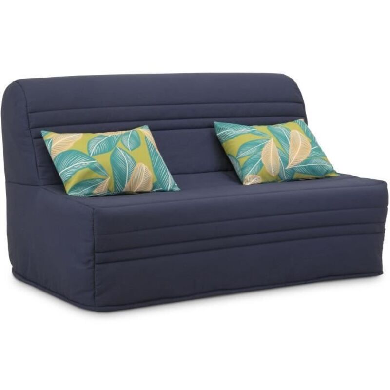 Banquette BZ - 2 places - Bleu Marine - Coussins Jungle - couchage 140 x 190 x 9 cm - JOE