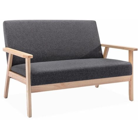 Banquette canapé 2 places en bois et tissu. Isak. L 114 x P 69.5 x H 73cm Polyester Gris foncé