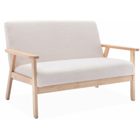 Banquette canapé en bois et tissu bouclette. Isak. L 114 x P 69.5 x H 73cm