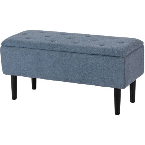 Banquette capitonnée avec coffre de rangement, aspect cachemire, jusqu'à 120 kg, structure en bois naturel, 95 x 38 x 45 cm, bleu