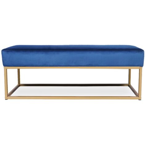 Intensedeco – Banquette velours bleu 2 places – Structure métallique dorée – Dimensions L120 x l45 x H45 cm – Design chic et moderne