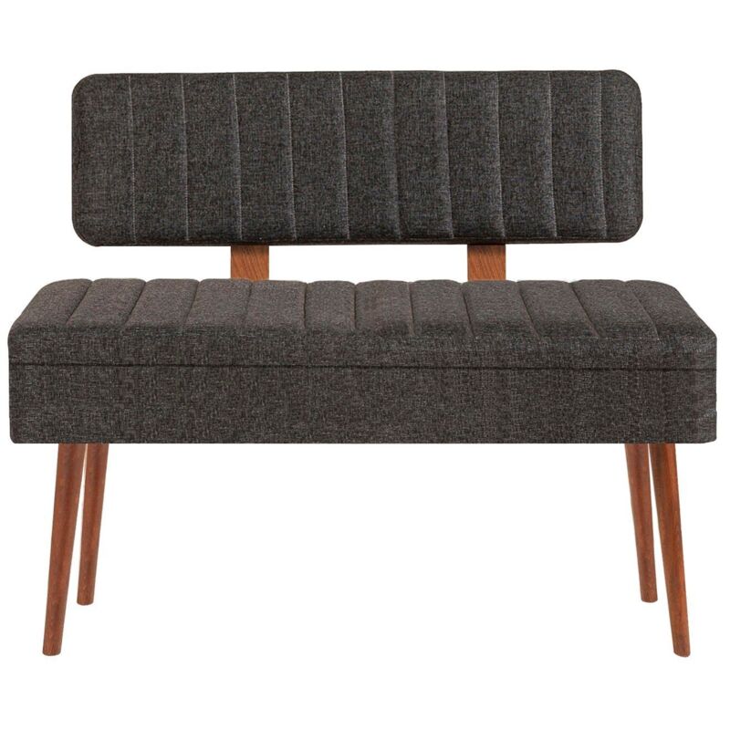 Banquette-coffre capitonnée avec dossier L105cm Molva Bois foncé et Anthracite Banquette-coffre capitonnée avec dossier L105cm Molva Bois foncé et Anthracite