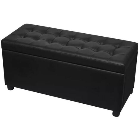 Banquette coffre capitonnée similicuir noir Mouby 87 cm