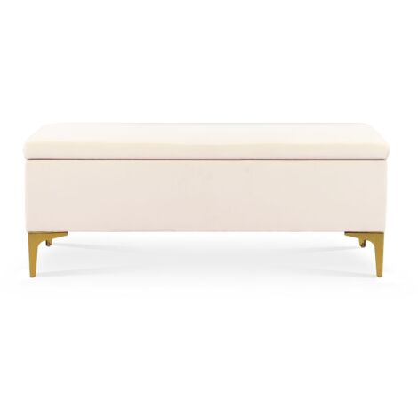 Intensedeco – Banquette coffre Chloé en velours beige – Dimensions L120 x P45 x H45 cm – 4 pieds dorés en triangle pour rangement élégant