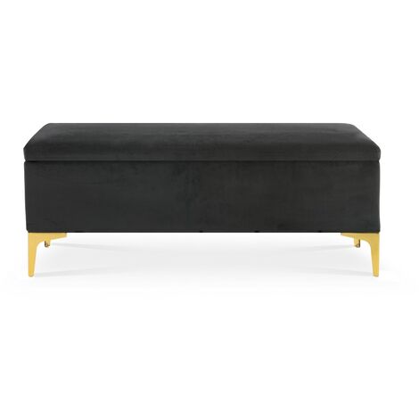 Intensedeco – Banquette coffre en velours noir 120x45x45 cm – Pieds en métal doré – Rangement sous l'assise pour coussins et accessoires