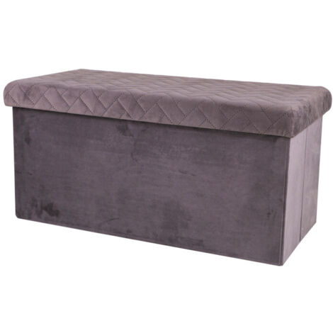 Banquette coffre de rangement velours gris - 76x37.5x37.5cm