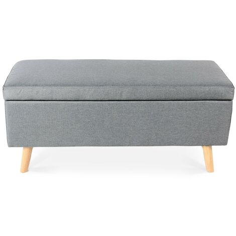 ID MARKET - Banc coffre rangement sur pied 100 cm en tissu gris