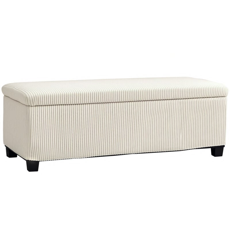 Banquette coffre design velours côtelé - dim. 112 x 42 x 40 cm rangement 84L - beige clair