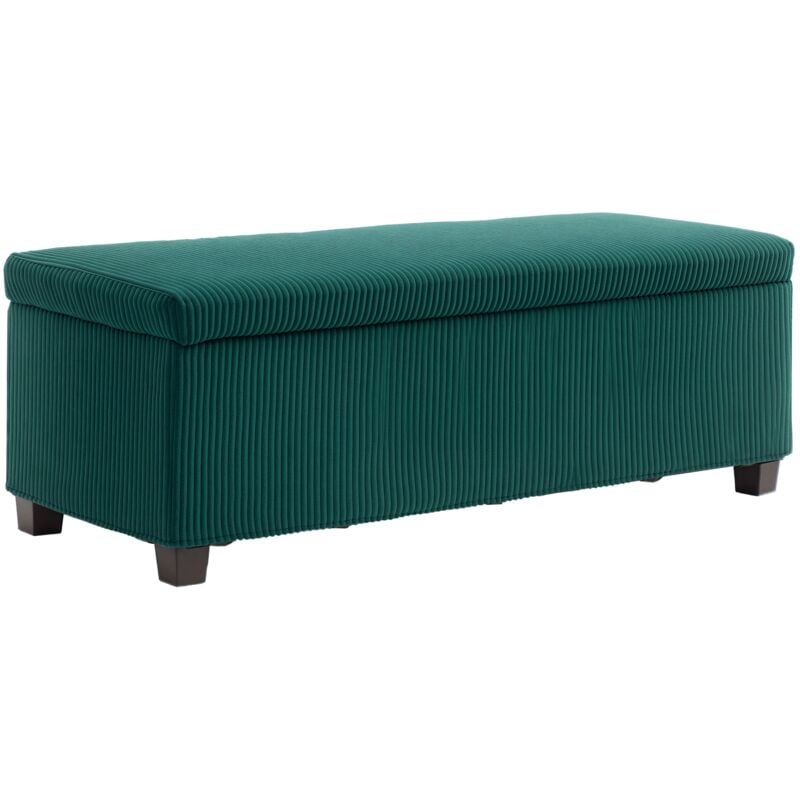 Banquette coffre design velours côtelé - dim. 112 x 42 x 40 cm rangement 84L - vert