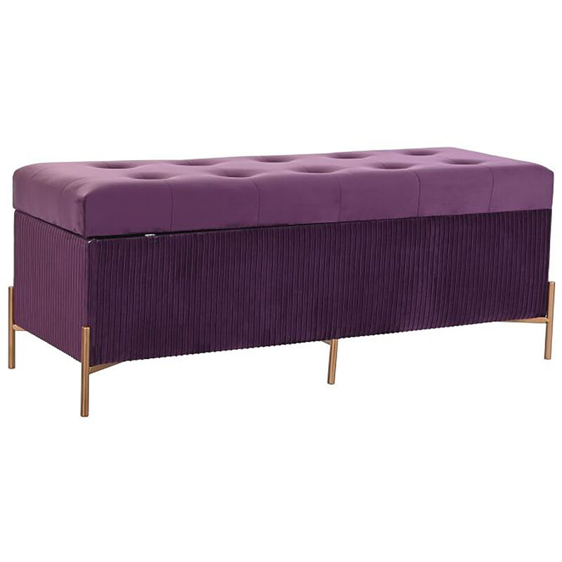 Banquette Coffre en mdf et velours coloris Pourpre et pieds doré - Longueur 115 x Profondeur 43 x Hauteur 46 cm Pegane