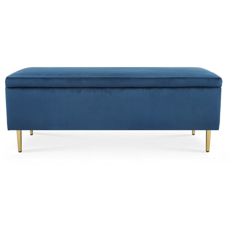 Banquette Coffre Iris velours Bleu pieds doré