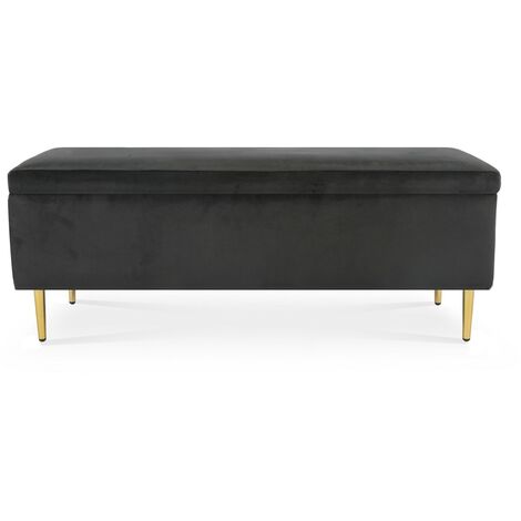 Intensedeco – Banquette coffre Iris en velours noir – Dimensions L120 x P45 x H45 cm – Pieds en métal doré – Rangement sous l'assise